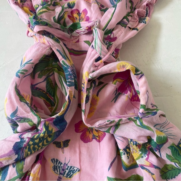 BANJANAN WOMEN'S LILIAN DRESS PINK FLORAL BIRDS BUTTERFLIES RUFFLED DRESS SZ XS - Picture 8 of 10